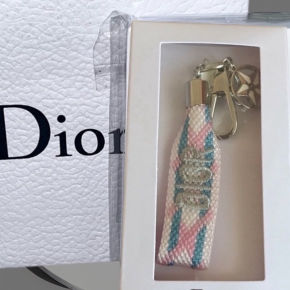 clearance prices DIOR Woven Keychain Bag Charm Pink Blue Silver Tone